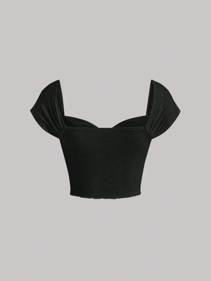 SHEIN MOD Camiseta crop unicolor pecho con fruncido con diseño de nudo