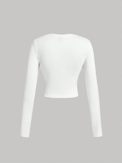 SHEIN MOD Camiseta de manga larga ajustada con estampado de encaje, camiseta de mujer para otoño/invierno, estilo empresarial casual, estilo años 90, homecoming, moda coreana, ropa de oficina, renacimiento, estilo old money, baile de graduación