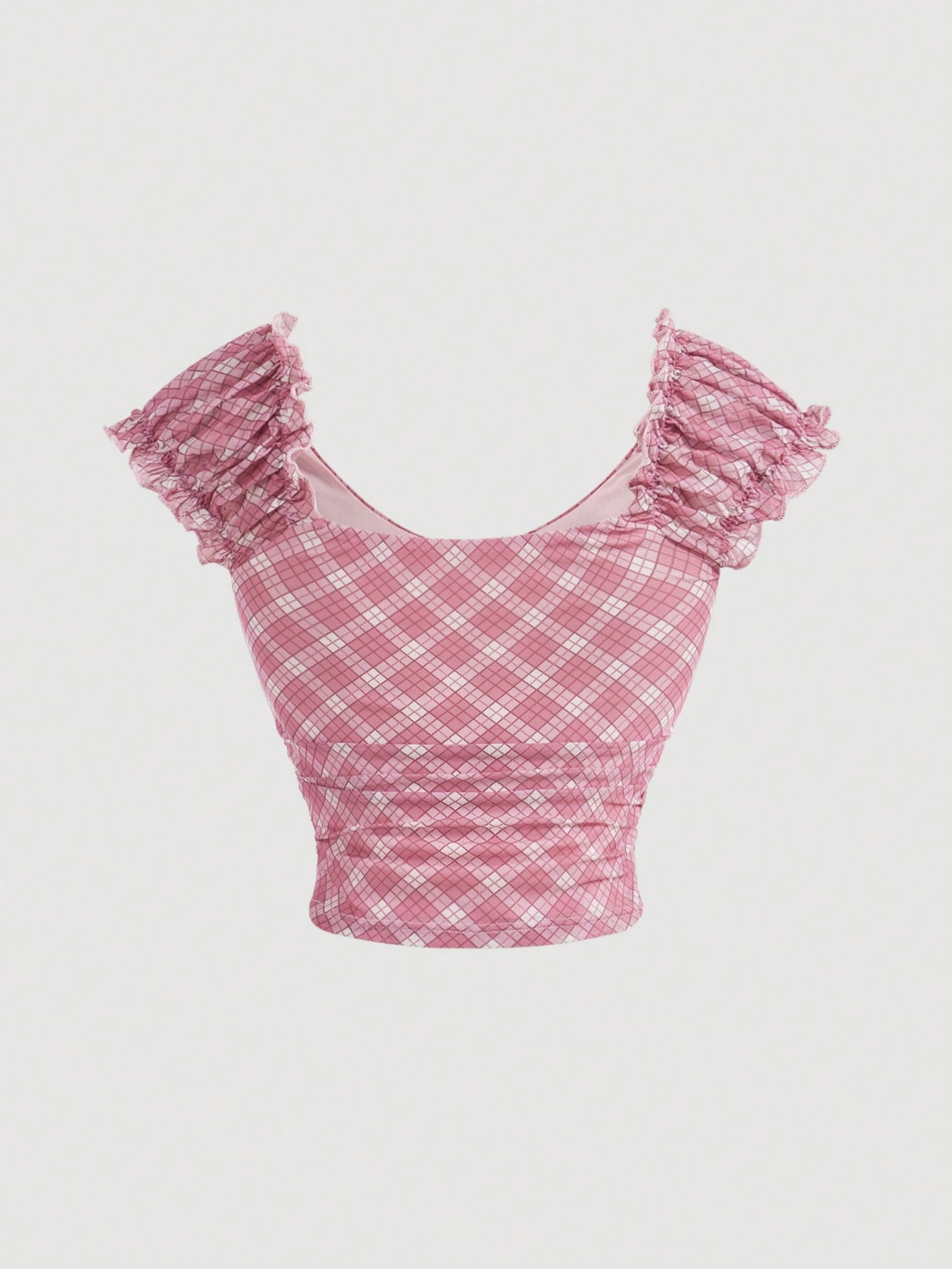 SHEIN MOD Camiseta de mujer a cuadros con encaje floral y detalle de lazo - Ropa de diario de moda, estilo dulce
