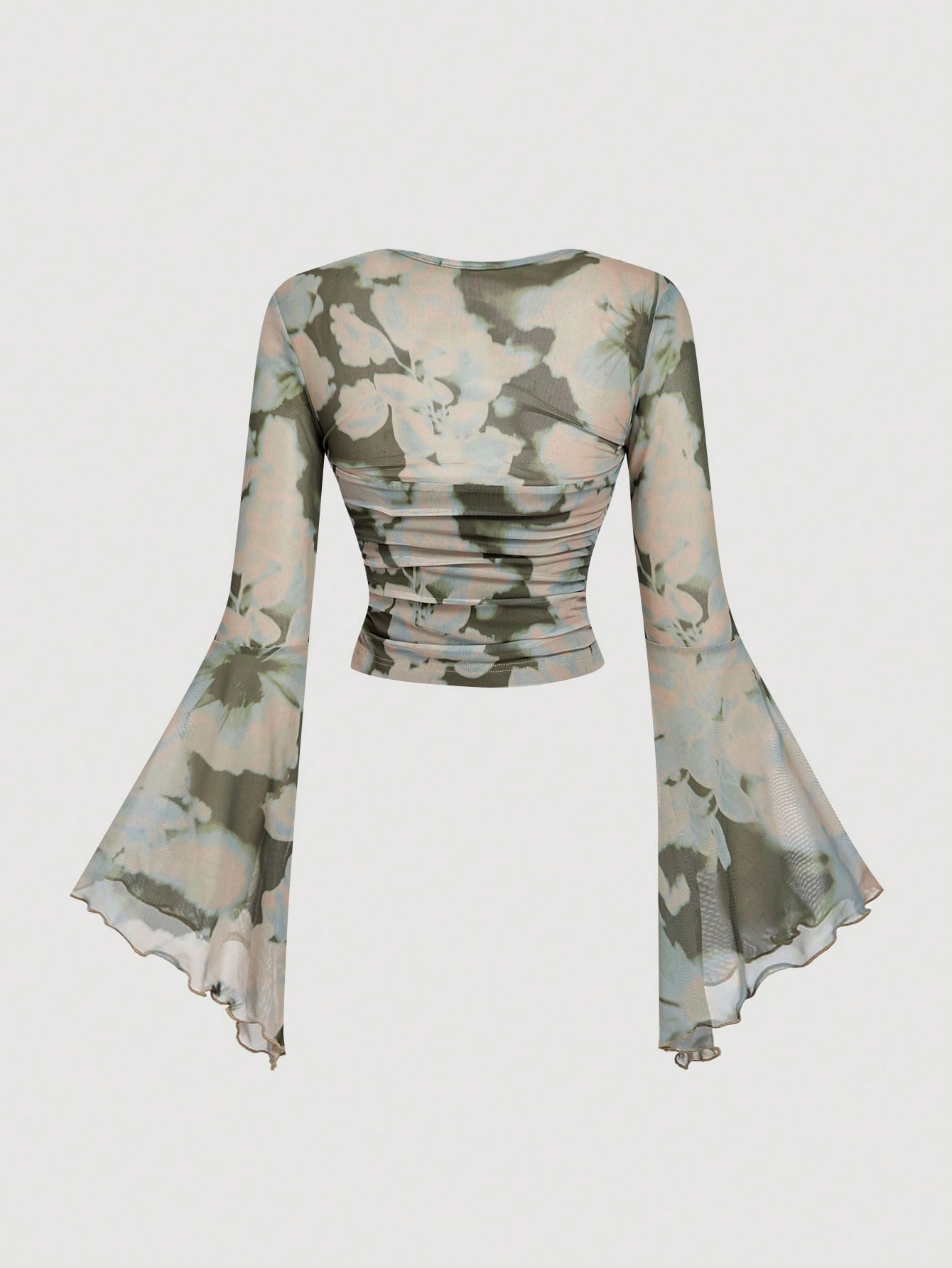 SHEIN MOD Camiseta de mujer con mangas acampanadas y estampado de flores abstractas en tie-dye