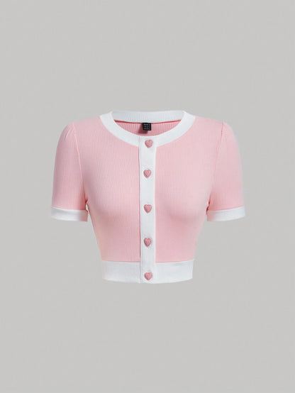 SHEIN MOD Camiseta ribete en contraste con botón delantero