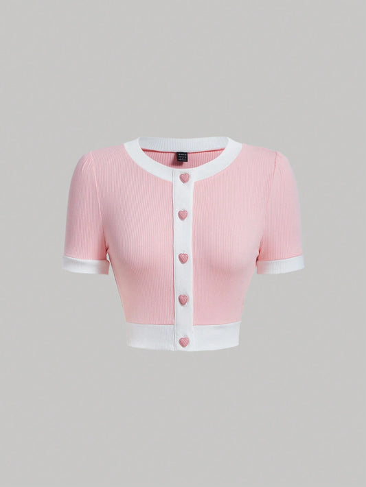 SHEIN MOD Camiseta ribete en contraste con botón delantero
