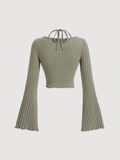 SHEIN MOD Camiseta verde con nudo delantero, camiseta de mujer para otoño e invierno, camiseta casual para regreso a clases, camiseta para mujer de negocios casuales, camiseta de maestra