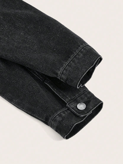 SHEIN MOD Chaqueta denim con bordado de corazón con dobladillo sin rematar