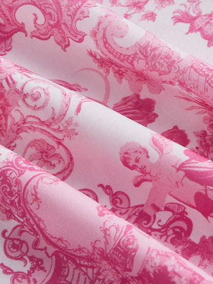 SHEIN MOD Chaleco de mujer con tirantes de lazo y falda midi para mujer con estampado de ángel en azul y blanco