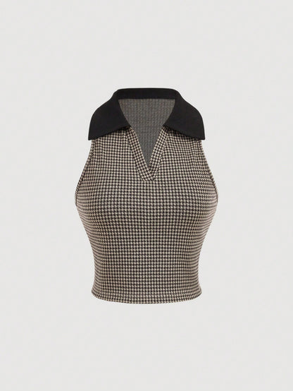 SHEIN MOD Chaleco retro a cuadros con solapa, ropa de vuelta al colegio, ropa de maestro, blusas a cuadros, ropa retro para mujer, ropa de Halloween, blusas de otoño, estilo de dinero antiguo, blusas campestres, ropa de cumpleaños