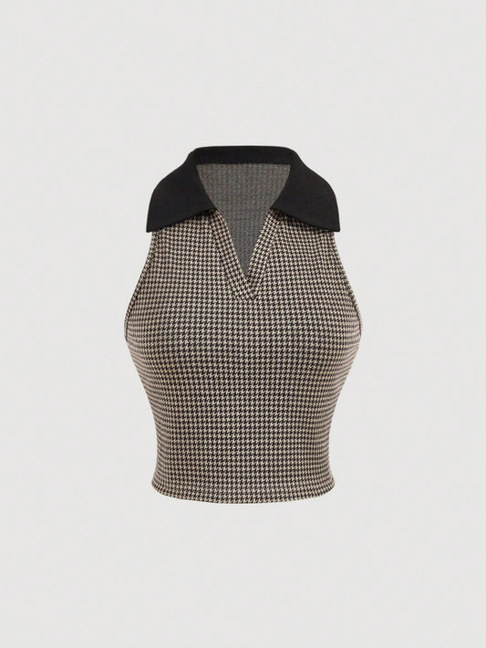 SHEIN MOD Chaleco retro a cuadros con solapa, ropa de vuelta al colegio, ropa de maestro, blusas a cuadros, ropa retro para mujer, ropa de Halloween, blusas de otoño, estilo de dinero antiguo, blusas campestres, ropa de cumpleaños