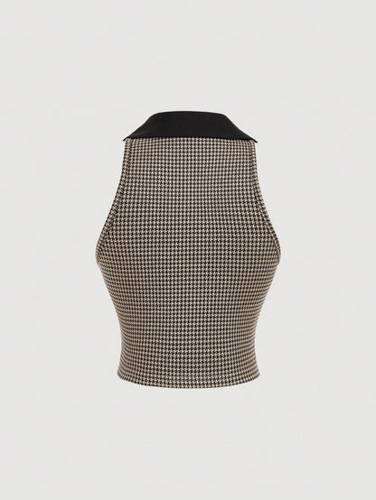 SHEIN MOD Chaleco retro a cuadros con solapa, ropa de vuelta al colegio, ropa de maestro, blusas a cuadros, ropa retro para mujer, ropa de Halloween, blusas de otoño, estilo de dinero antiguo, blusas campestres, ropa de cumpleaños