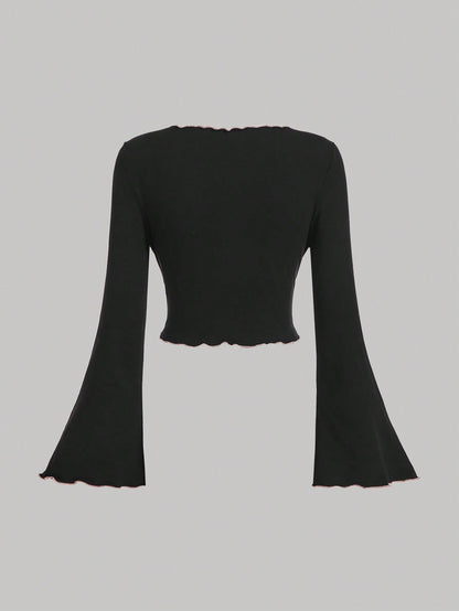 SHEIN MOD Cárdigan ligero de manga larga con color contrastante, Halloween para mujeres