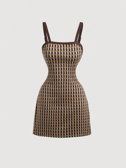 SHEIN MOD Estilos de verano con tirantes de patrón de tartán vintage, vestidos retro, vestidos de los 70, vestidos marrones, vestidos de otoño, ropa occidental, vestidos semi-formales