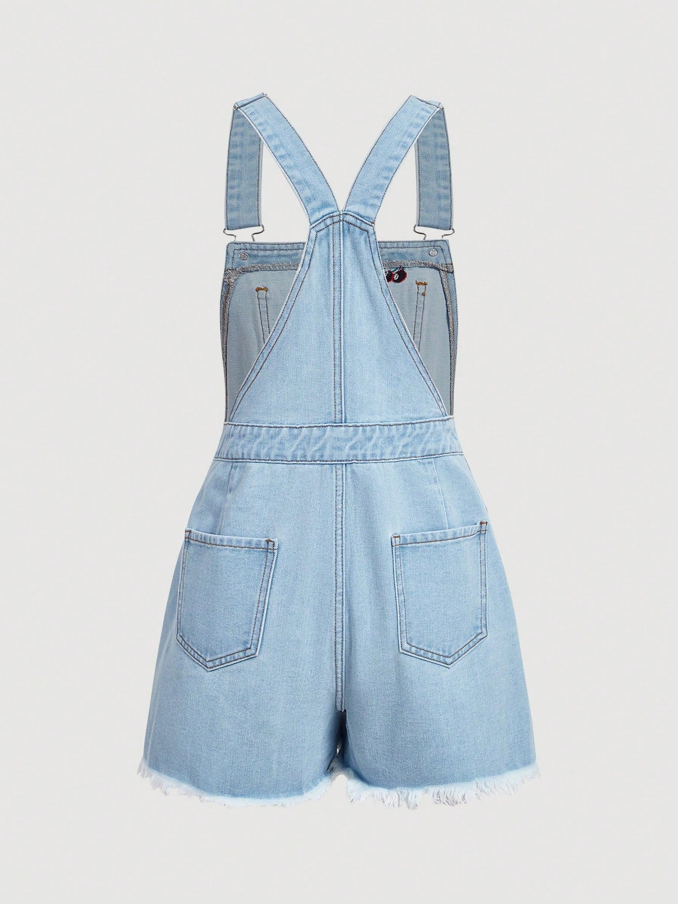 SHEIN MOD Pantalones cortos de mezclilla para mujeres con bordado de cerezas en el peto y bolsillo delantero