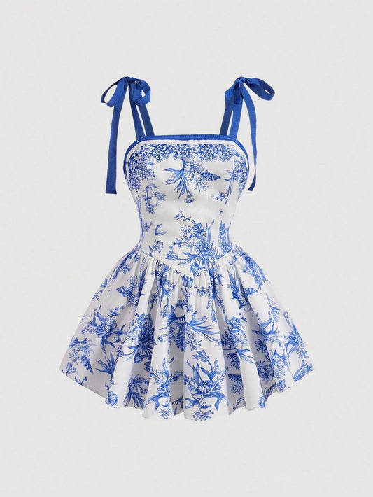SHEIN MOD Ranfla estampada con correa de hombro anudada