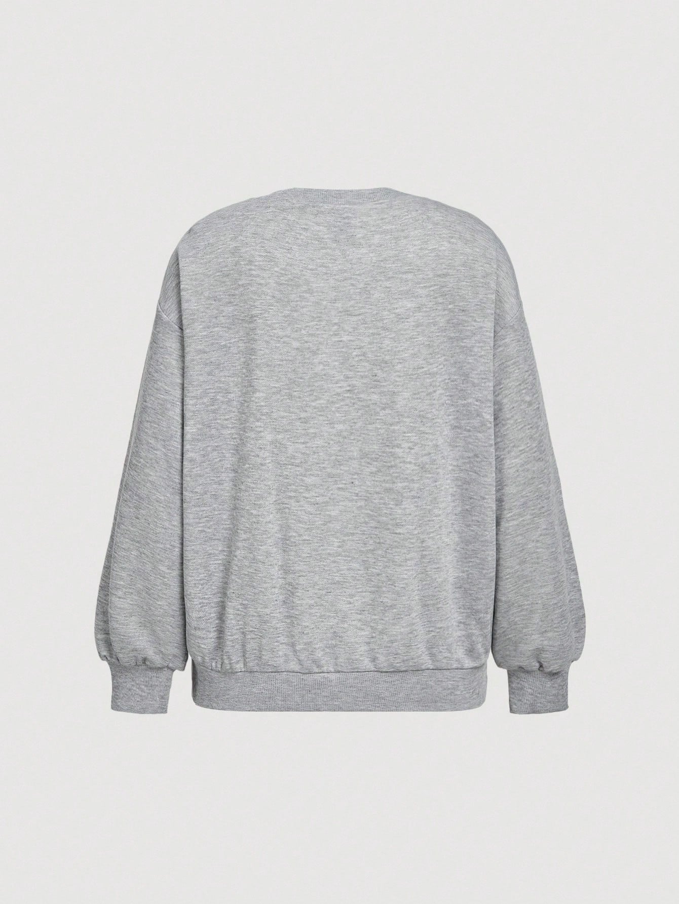 SHEIN MOD Sudadera holgada de manga larga con cuello en V, decoración de encaje y lazo, color gris, para otoño/invierno