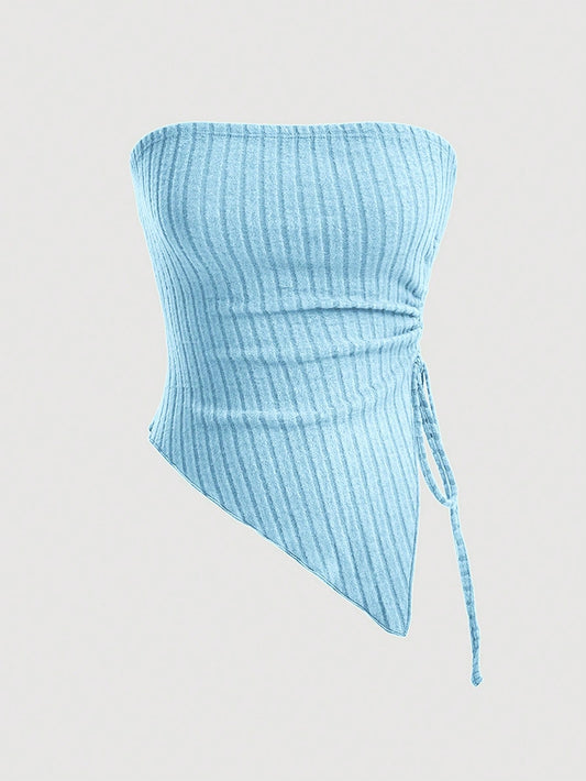 SHEIN MOD Top Asimétrico Sin Tirantes unicolor Para Mujeres Con Detalle De Cordón En El Lado