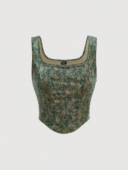 SHEIN MOD Top Asimétrico Tipo Camisola Con Patrón De Flores En El Dobladillo