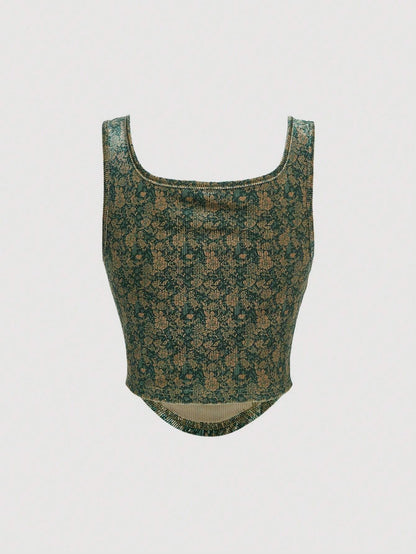 SHEIN MOD Top Asimétrico Tipo Camisola Con Patrón De Flores En El Dobladillo