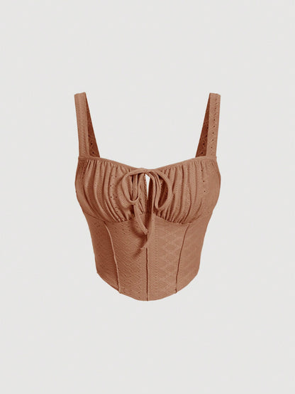SHEIN MOD Top De Tirantes Con Tirantes Atados, Frente Plisado Para Mujer