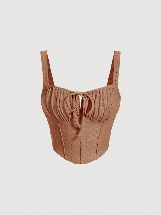 SHEIN MOD Top De Tirantes Con Tirantes Atados, Frente Plisado Para Mujer