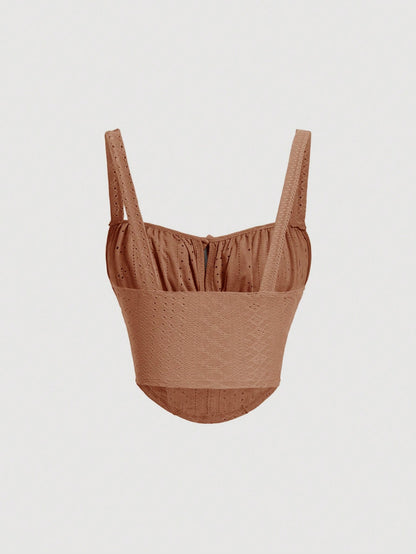 SHEIN MOD Top De Tirantes Con Tirantes Atados, Frente Plisado Para Mujer