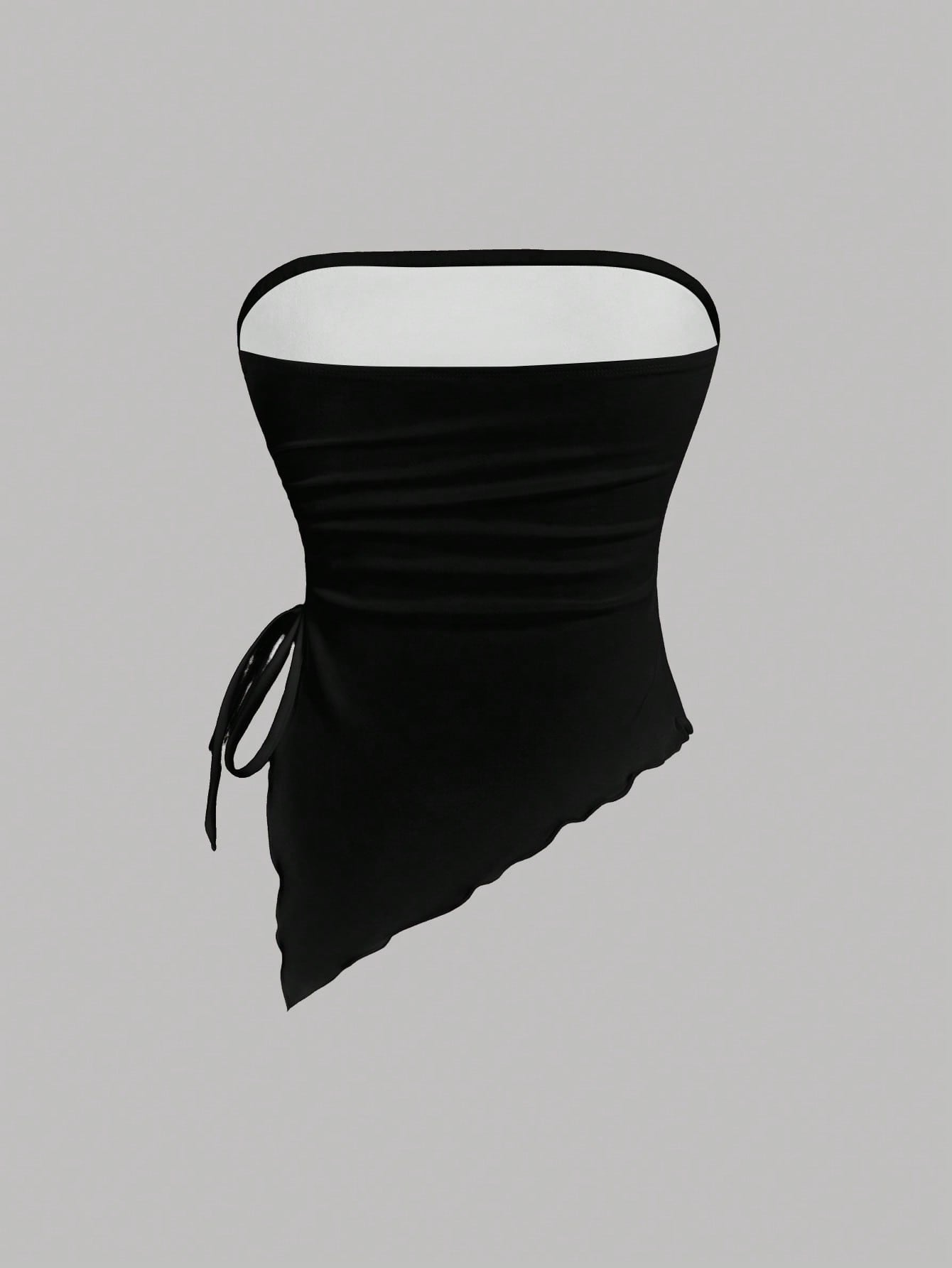 SHEIN MOD Top bandeau ajustado con estampado floral asimétrico, apropiado para el verano, vacaciones, elegante, estampado de flores de hibisco, estampado de Hawai