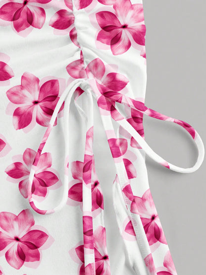 SHEIN MOD Top bandeau con estampado floral minimalista y bajo asimétrico para mujer