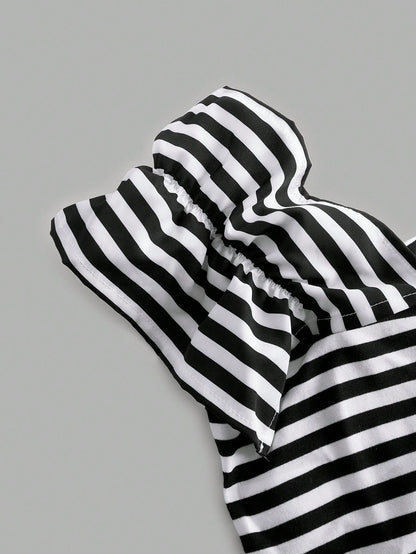 SHEIN MOD Top crop con estampado de rayas ribete con fruncido