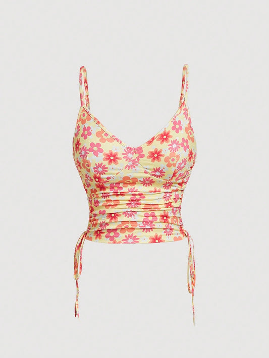 SHEIN MOD Top de tirantes con estampado floral con cordón lateral