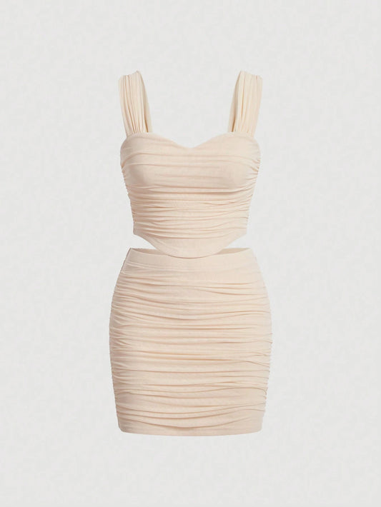 SHEIN MOD Top de tirantes unicolor fruncido & Falda ajustada