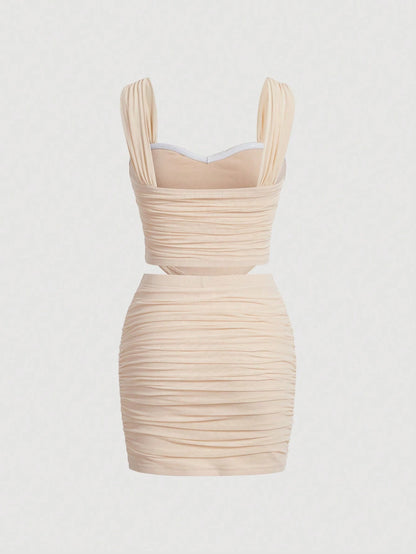 SHEIN MOD Top de tirantes unicolor fruncido & Falda ajustada