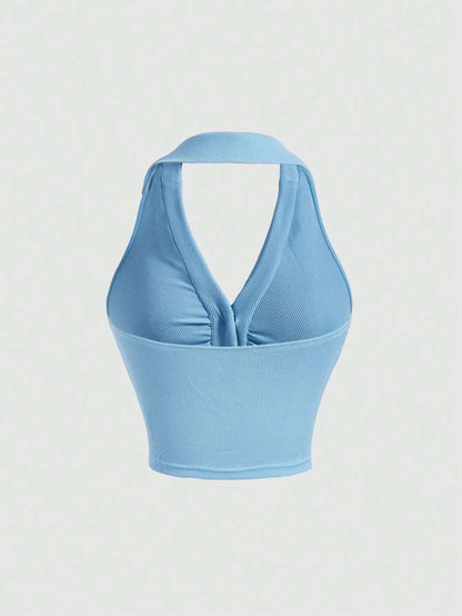 SHEIN MOD Top halter fruncido con botón delantero