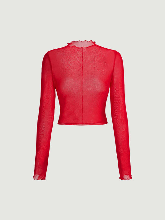 SHEIN MOD Top ribete en forma de lechuga de malla