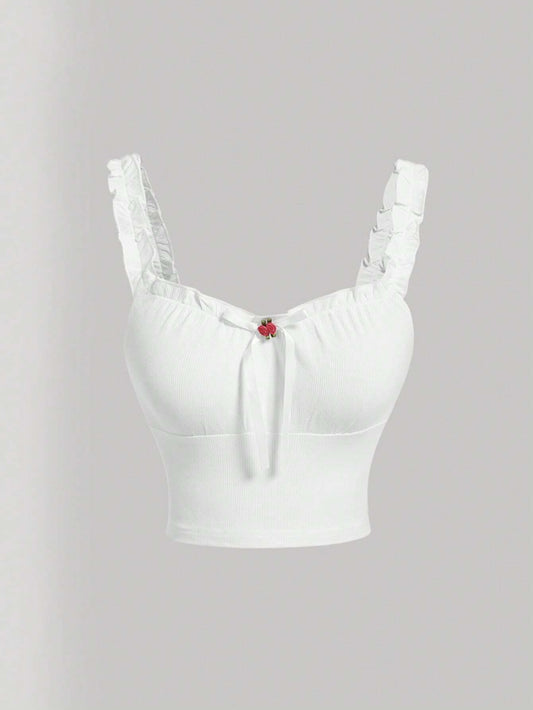 SHEIN MOD Top ribete fruncido con lazo delantero ancho tirantes