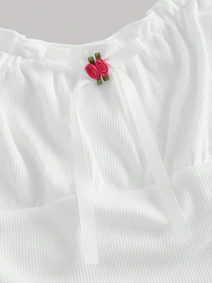 SHEIN MOD Top ribete fruncido con lazo delantero ancho tirantes