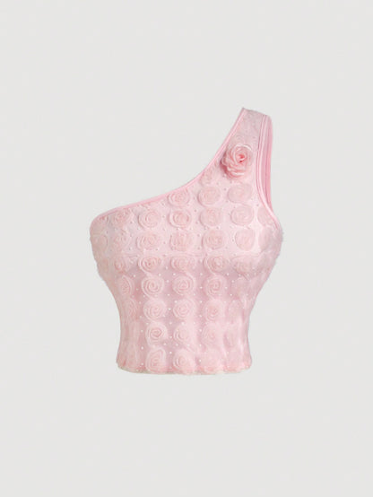 SHEIN MOD Top romántico de verano con textura de tela decorado con flores