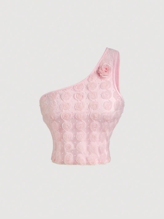 SHEIN MOD Top romántico de verano con textura de tela decorado con flores