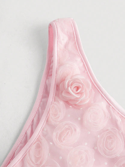 SHEIN MOD Top romántico de verano con textura de tela decorado con flores