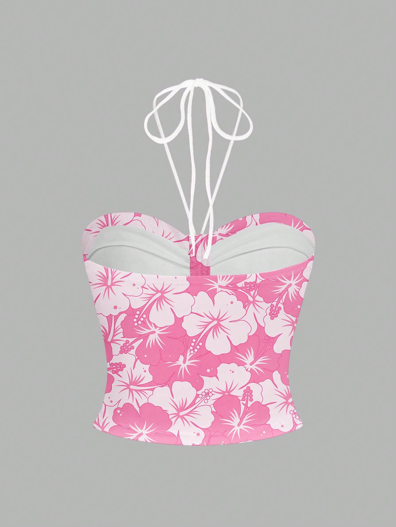 SHEIN MOD Top sin mangas con fruncido en el busto y estampado floral de corte halter, apropiado para el verano