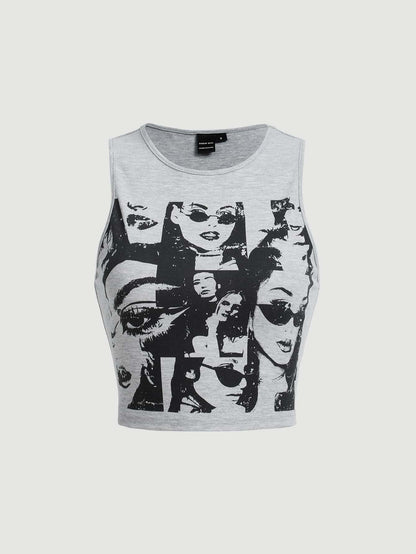SHEIN MOD Top tank crop con estampado de figura