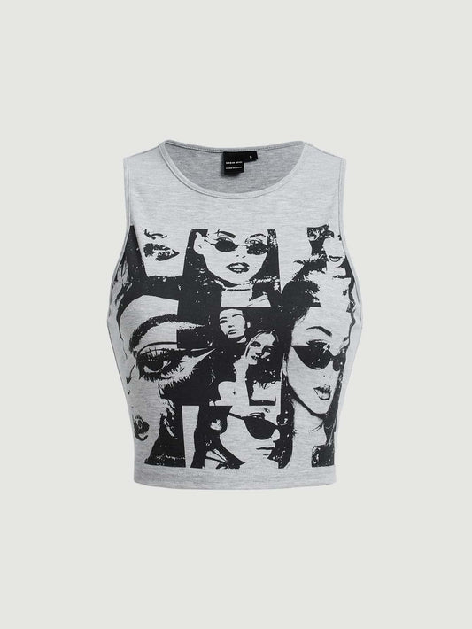 SHEIN MOD Top tank crop con estampado de figura