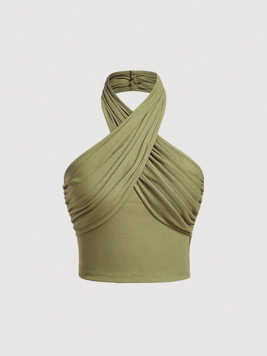 SHEIN MOD Top unicolor de cuello halter de espalda abierta