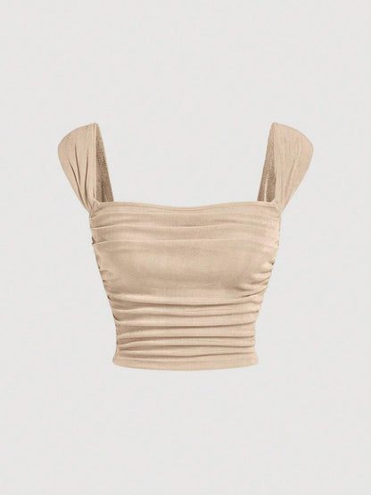 SHEIN MOD Top unicolor fruncido ancho tirantes