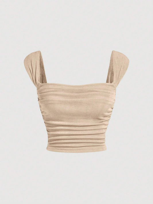 SHEIN MOD Top unicolor fruncido ancho tirantes