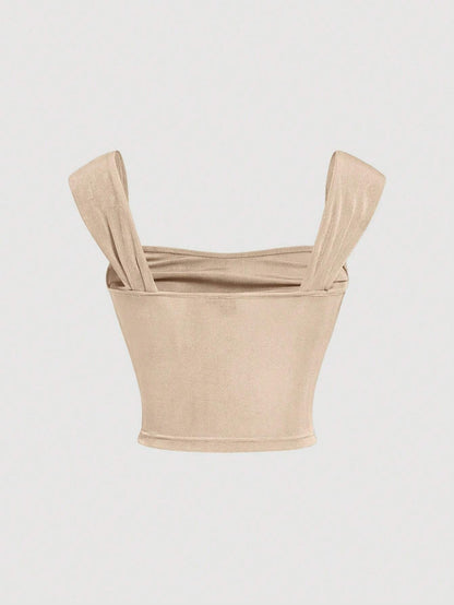 SHEIN MOD Top unicolor fruncido ancho tirantes