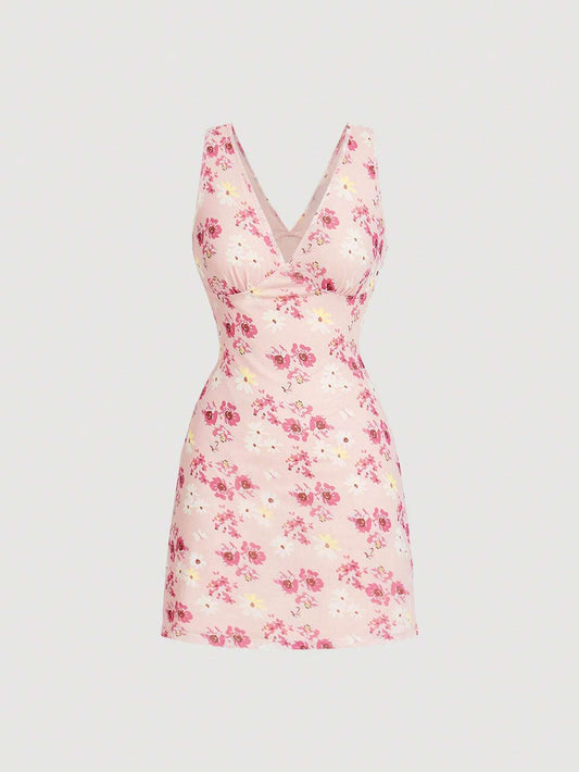 SHEIN MOD Vestido con estampado floral de cuello V