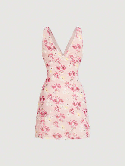 SHEIN MOD Vestido con estampado floral de cuello V
