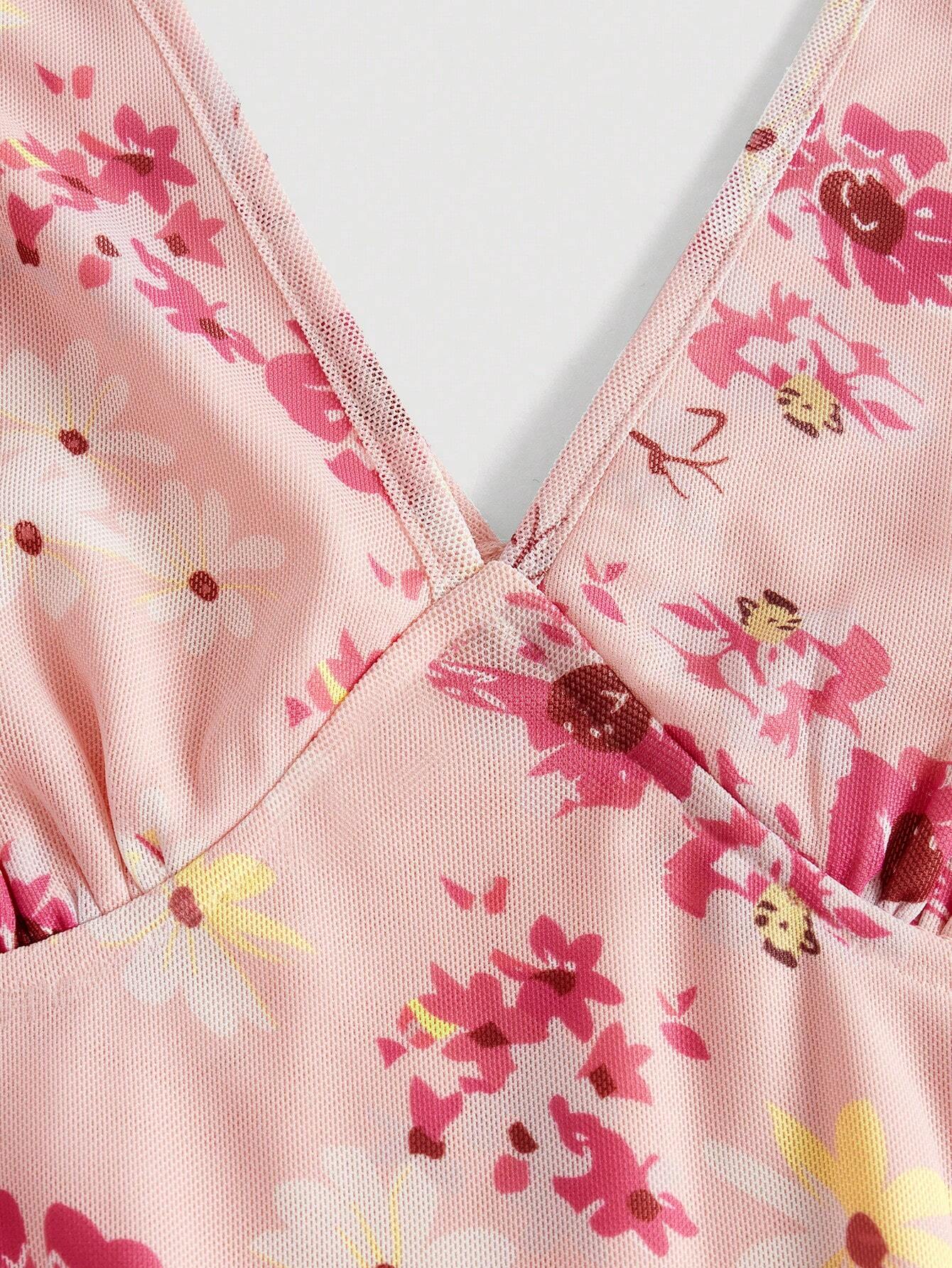 SHEIN MOD Vestido con estampado floral de cuello V