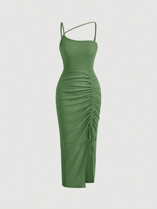 SHEIN MOD Vestido de cuello asimétrico con cordón de muslo con abertura