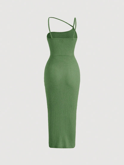 SHEIN MOD Vestido de cuello asimétrico con cordón de muslo con abertura