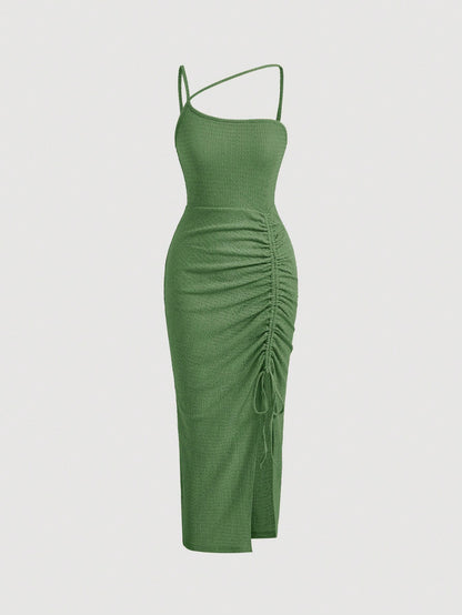 SHEIN MOD Vestido de cuello asimétrico con cordón de muslo con abertura