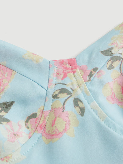 SHEIN MOD Vestido de tirantes con estampado floral bajo con fruncido